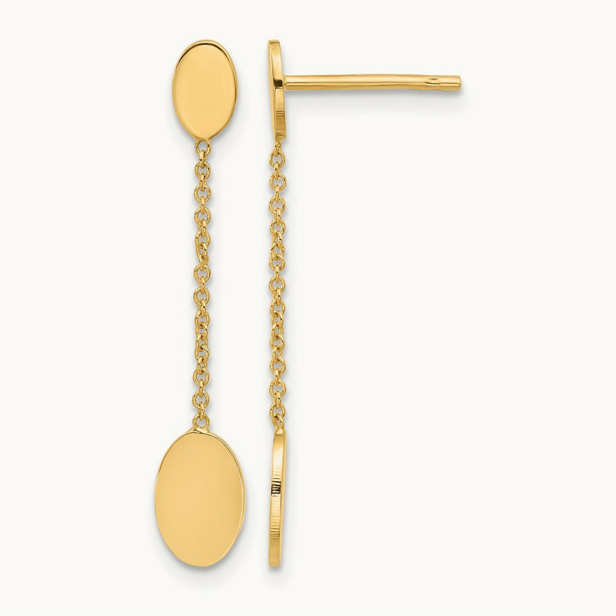 Polished Oval Discs Dangle Post Earrings, 14K — Leslie's