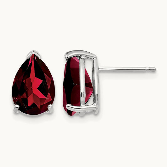 10x7mm Pear Garnet Earrings, 14K White Gold