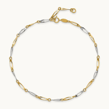 Polished Link 9.25 Plus 1in ext. Anklet, 14K Two-tone