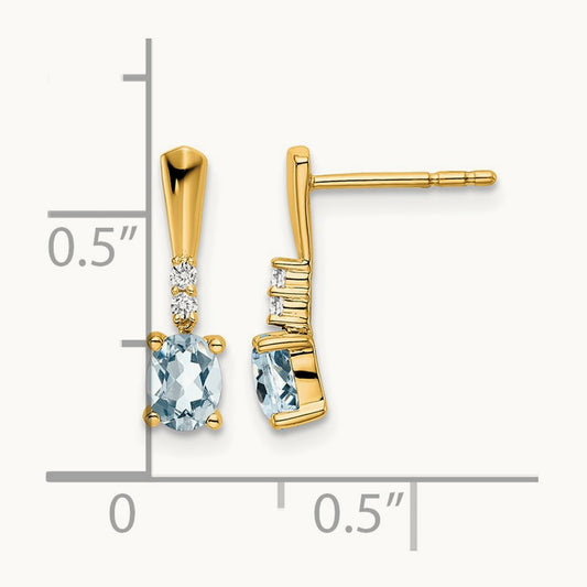 Oval Aquamarine and Diamond Dangle Earrings, 14K