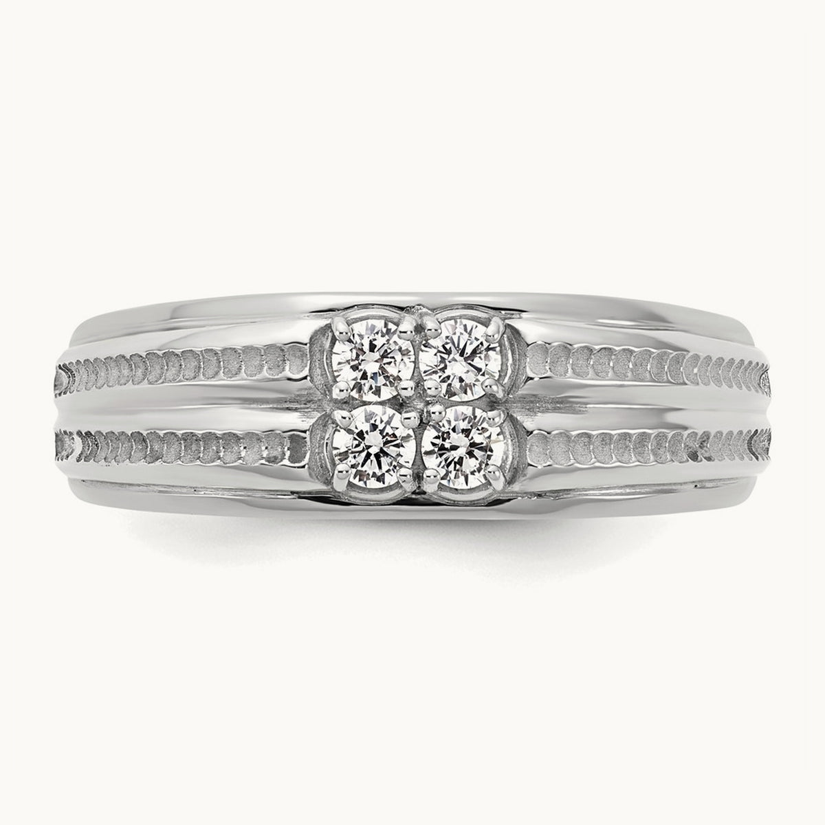 IB Goodman Mens Polished Complete 4-Stone 1/3ct Diamond Ring, 14K White Gold
