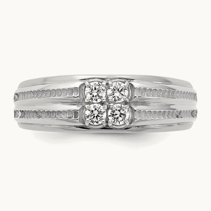 IB Goodman Mens Polished Complete 4-Stone 1/3ct Diamond Ring, 14K White Gold