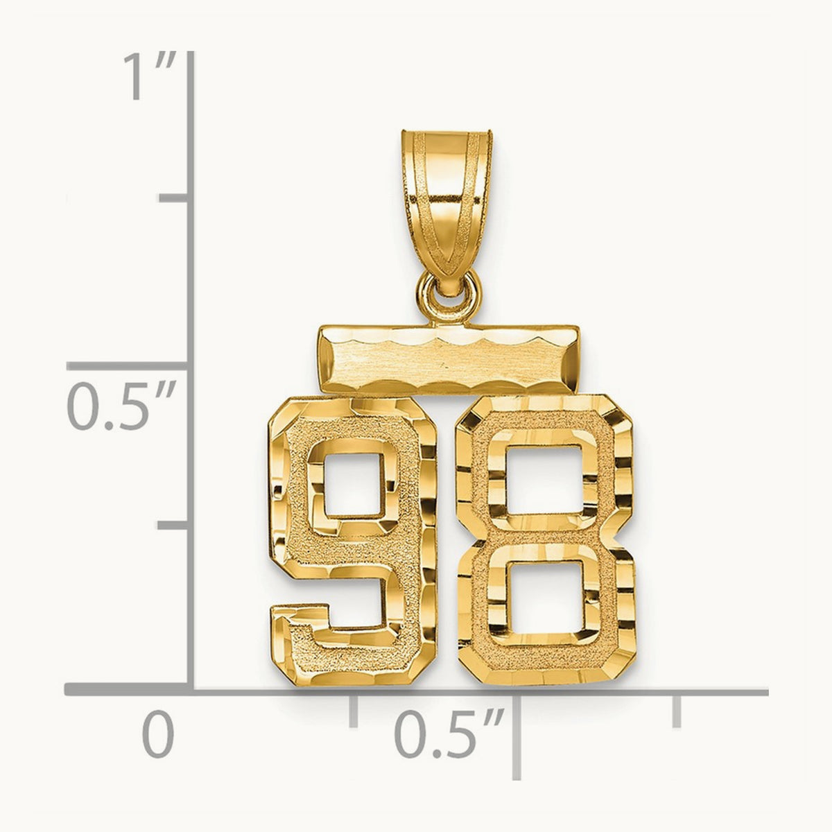 Small Brushed Diamond-cut Number 98 Charm, 14K