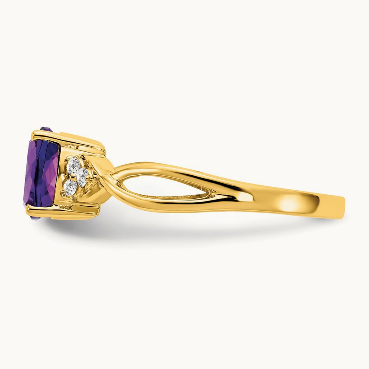 Checkerboard Amethyst and Diamond Ring — 14K Yellow Gold, 7