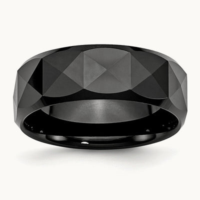 Faceted Black Polished Beveled Edge Band — photo set
