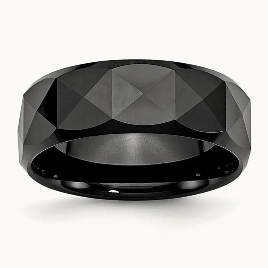 Faceted Black Polished Beveled Edge Band — photo set