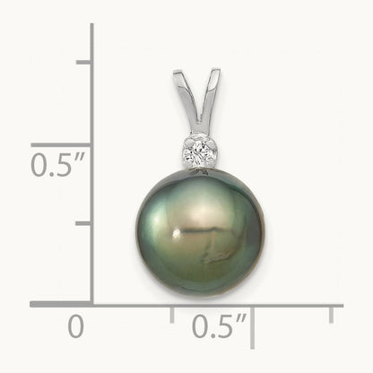 WG 10- Round Saltwater Cultured Tahitian Pearl .05ct Dia. Pendant, 14K