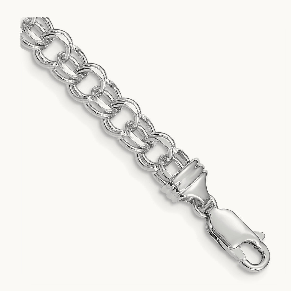 7in Solid Double Link Charm Bracelet — 14K White Gold, 5.5mm
