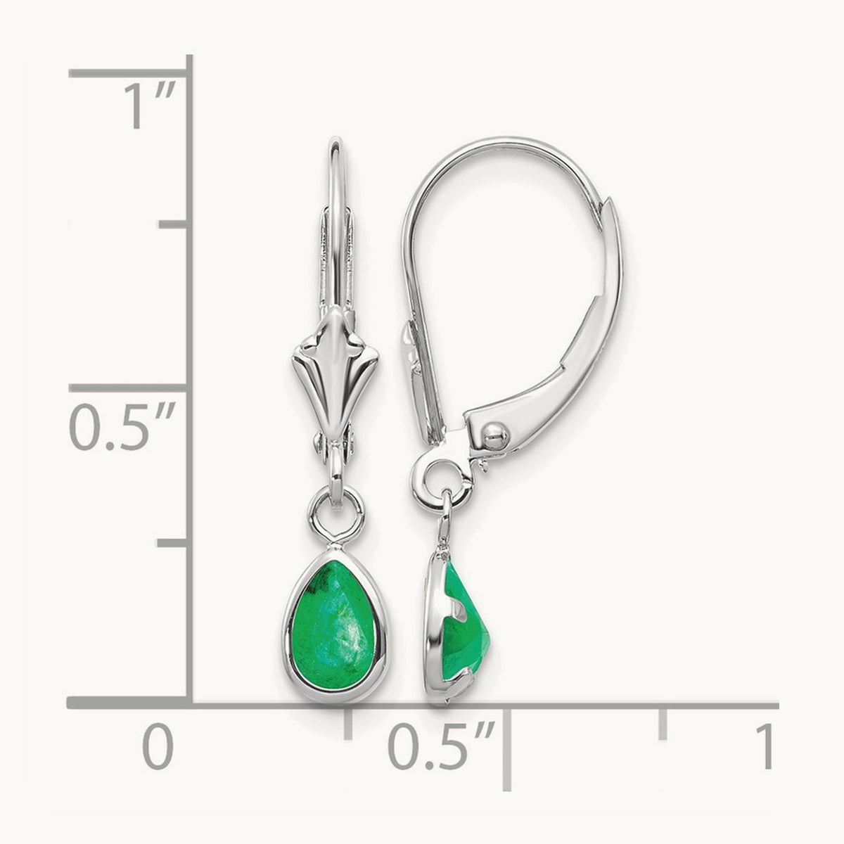 6x4mm Emerald/May Earrings — 14K White Gold