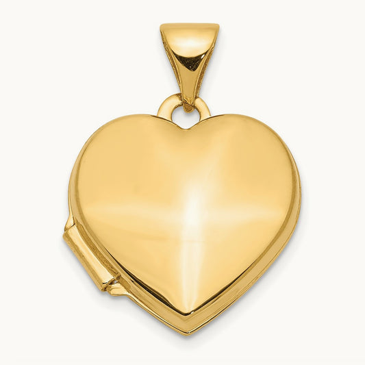 Plain Heart Locket, 15mm, 14K