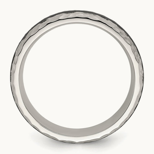 Brushed and Hammered Black Carbon Fiber Band, 7mm, Stainless Steel