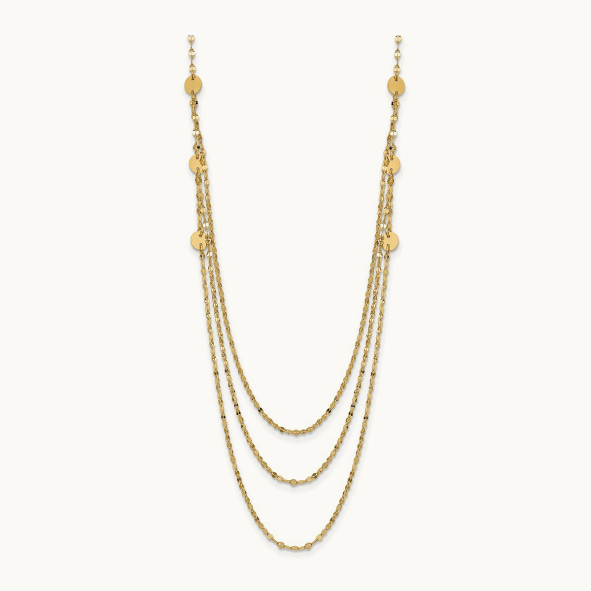 Triple Layer Polished Circles Fancy Necklace — 14K Yellow Gold