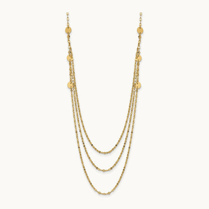 Triple Layer Polished Circles Fancy Necklace — 14K Yellow Gold