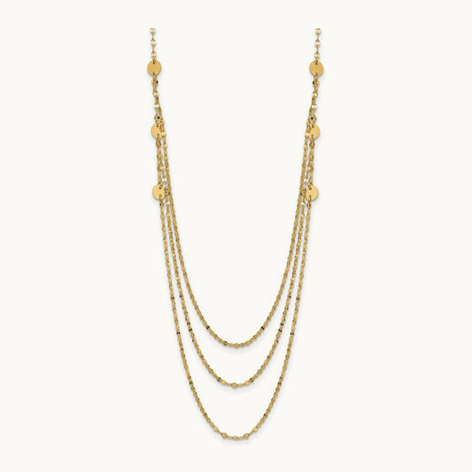Triple Layer Polished Circles Fancy Necklace — 14K Yellow Gold
