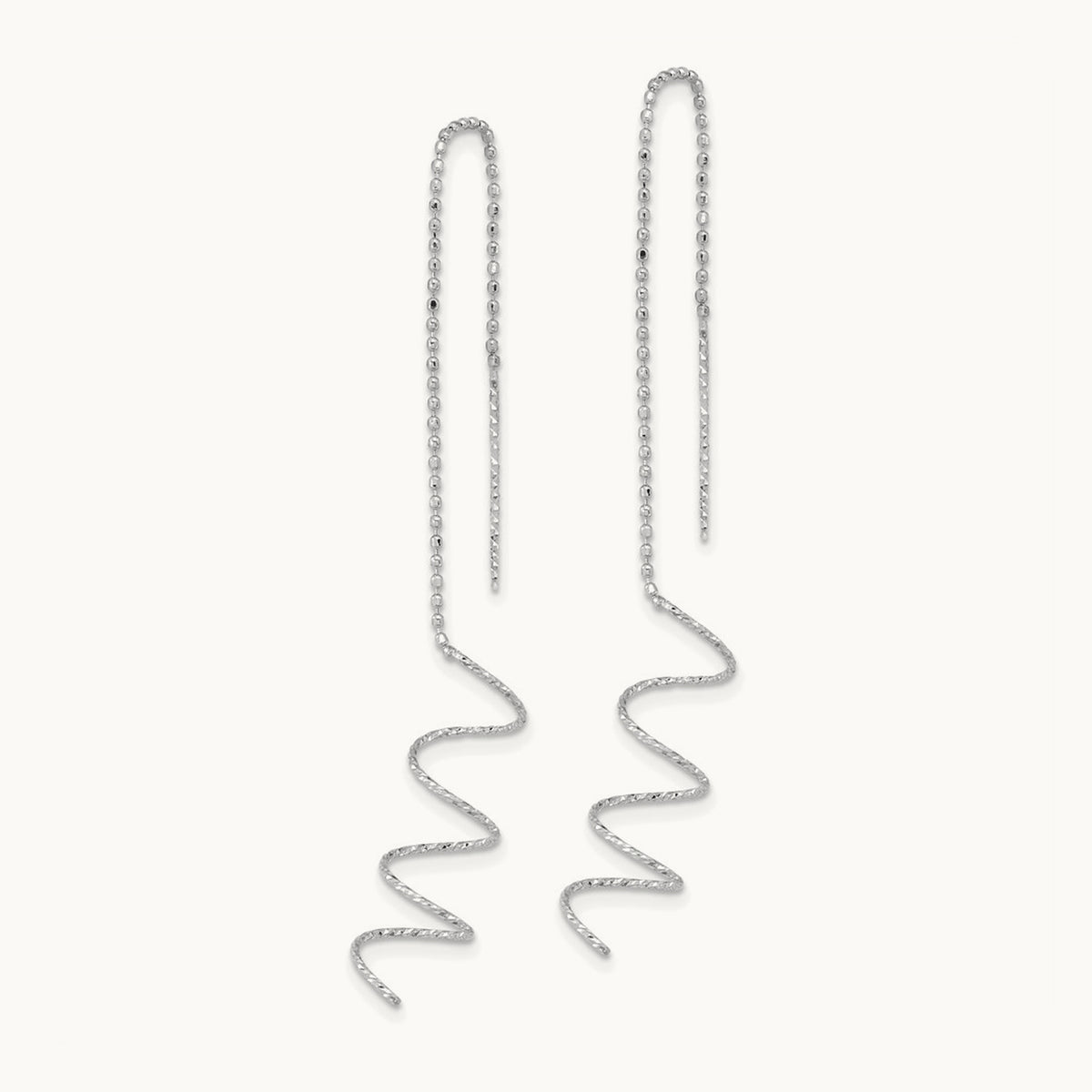 Polished Diamond-cut Spiral Threader Earrings — 14K White Gold