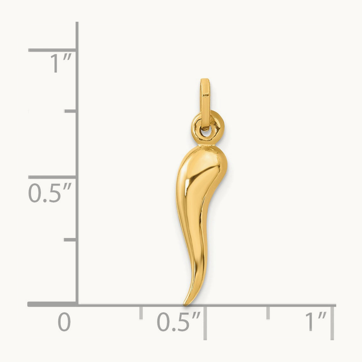 3D Italian Horn Charm — 14K Yellow Gold, 25mm