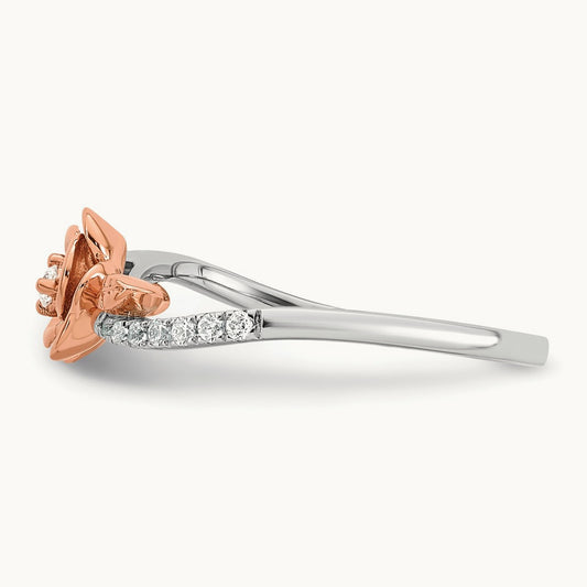 Complete Diamond Rose With Leaves Promise Ring, 14K Two-tone