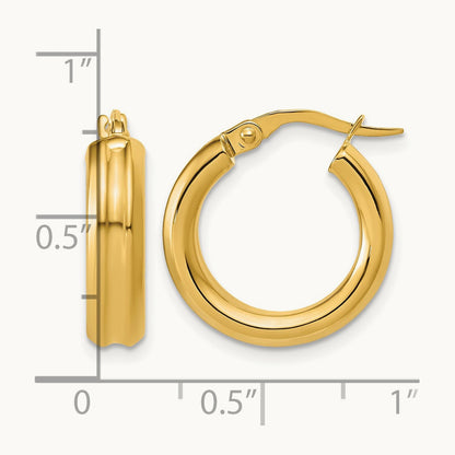 Polished and Grooved Round Hoop Earrings, 14K — Leslie's