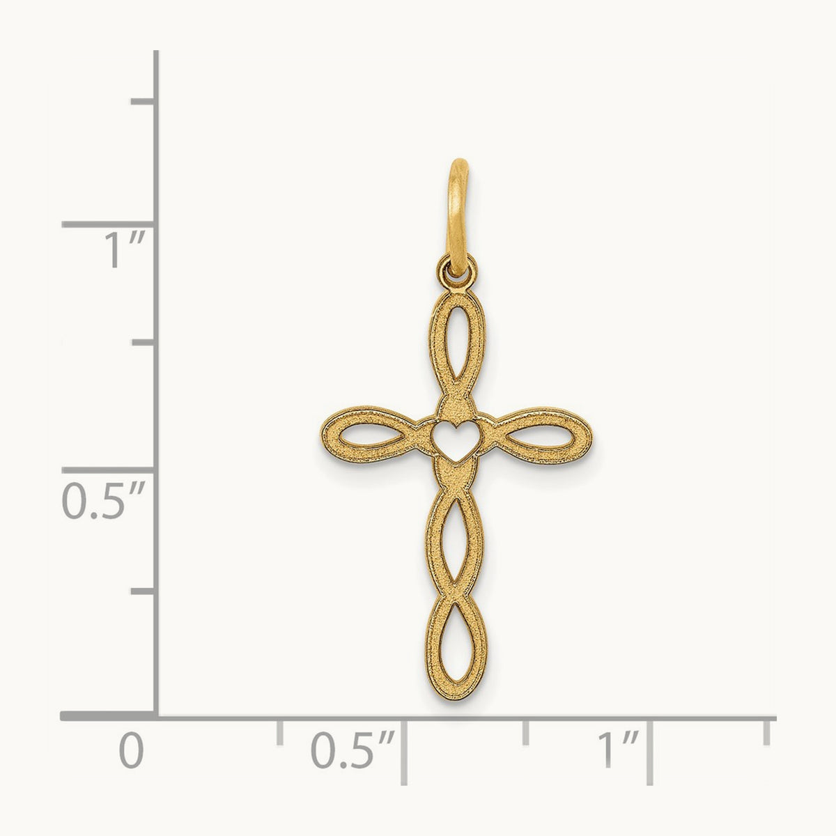 Loop with Center Heart Cross Pendant — 14K Yellow Gold