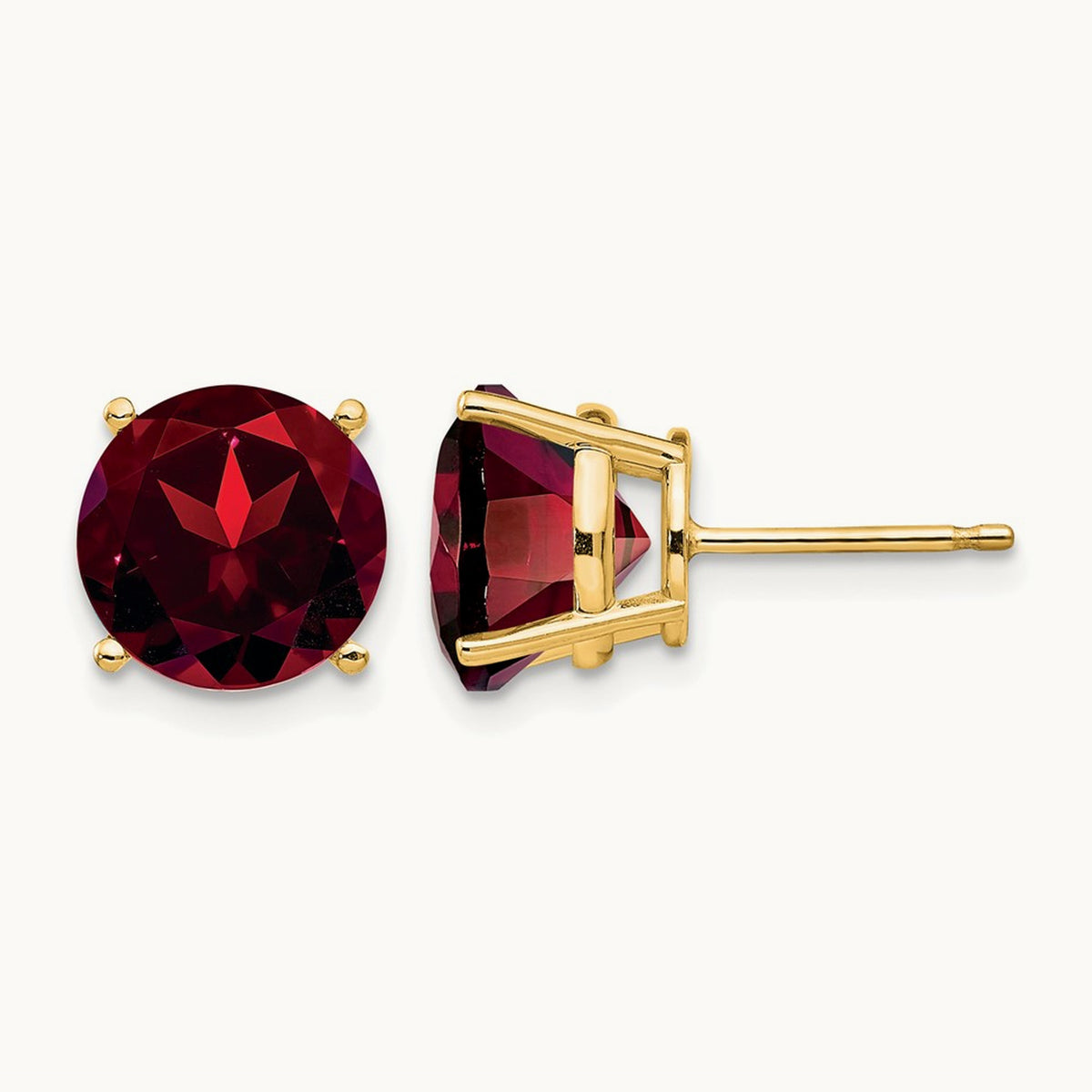 Garnet Post Earrings, 9mm, 14K