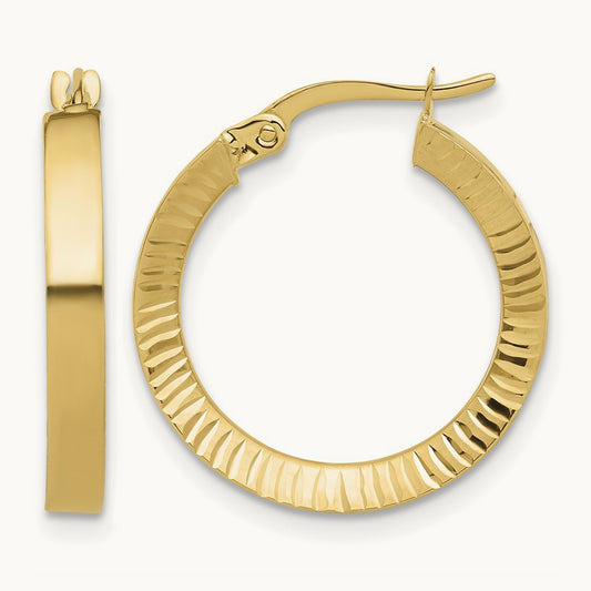Polished and Diamond-cut Hoop Earrings — 19mm