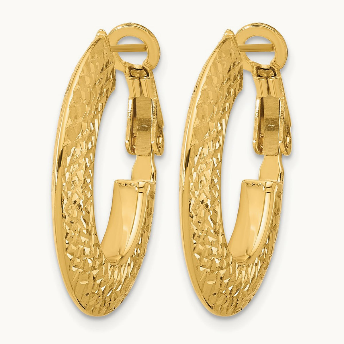 Polished and D/C Knife Edge Omega Back Hoop Earrings, 14K — Leslie's
