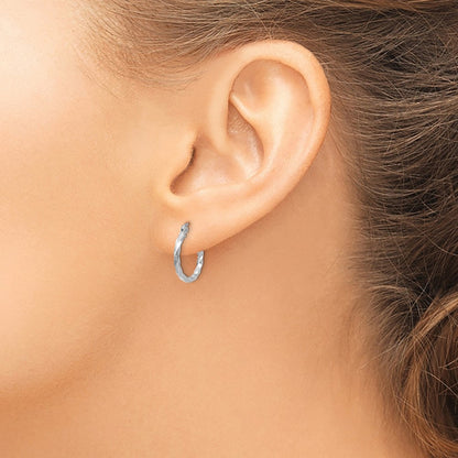 White Gold Twist Polished Hoop Earring — 12mm
