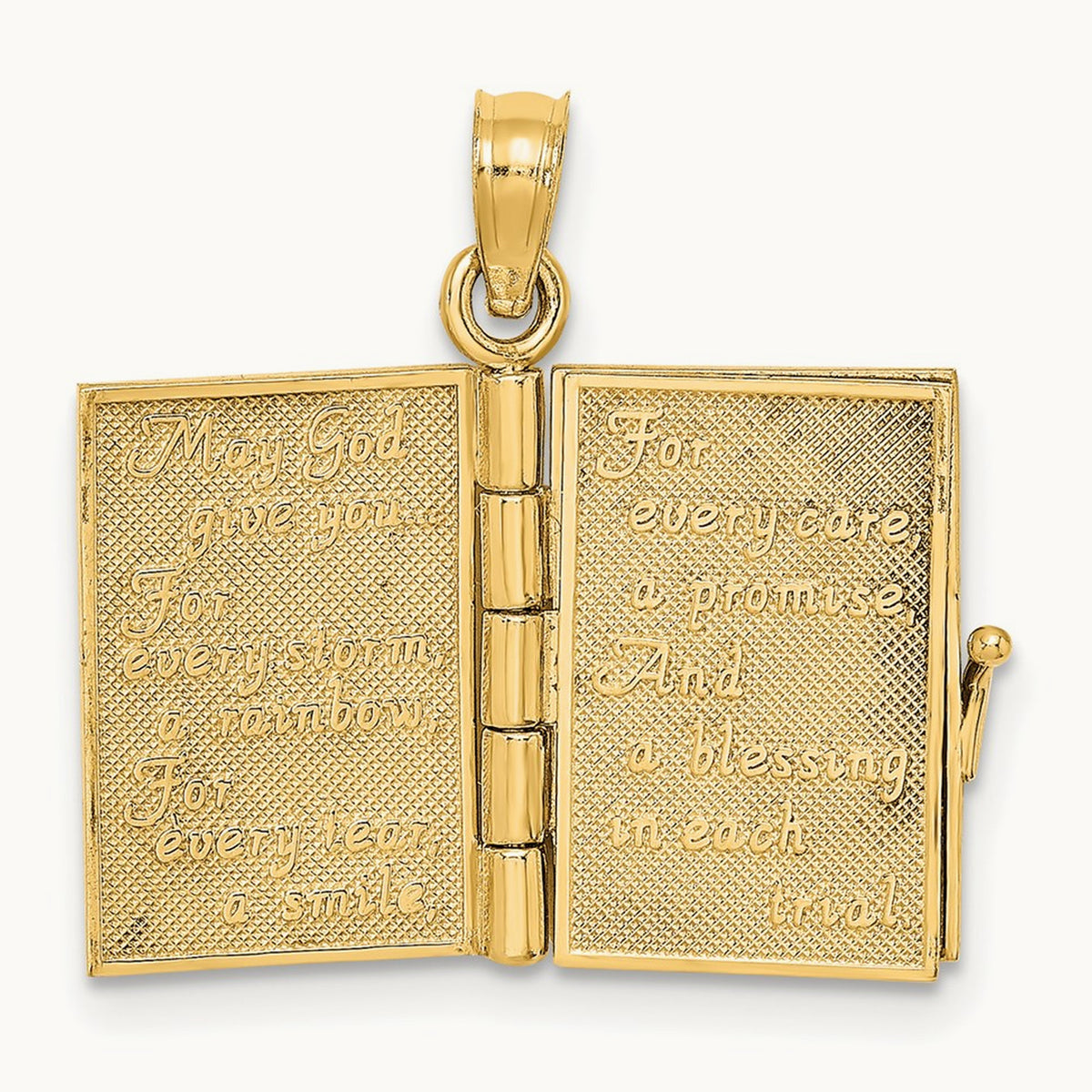 3-D Moveable Enameled AN IRISH PRAYER Book w/Clover Charm, 14K