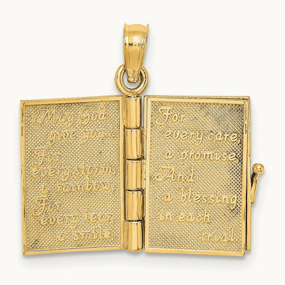 3-D Moveable Enameled AN IRISH PRAYER Book w/Clover Charm, 14K