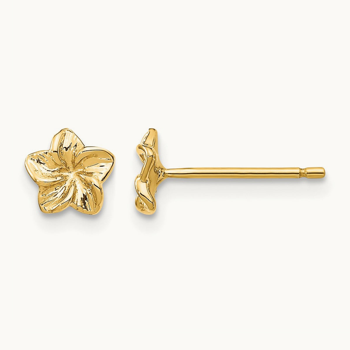 Plumeria Flower Post Earrings — 14K Yellow Gold, 5mm