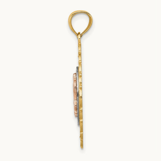 Tri-color Our Lady of Guadalupe Pendant, 14K