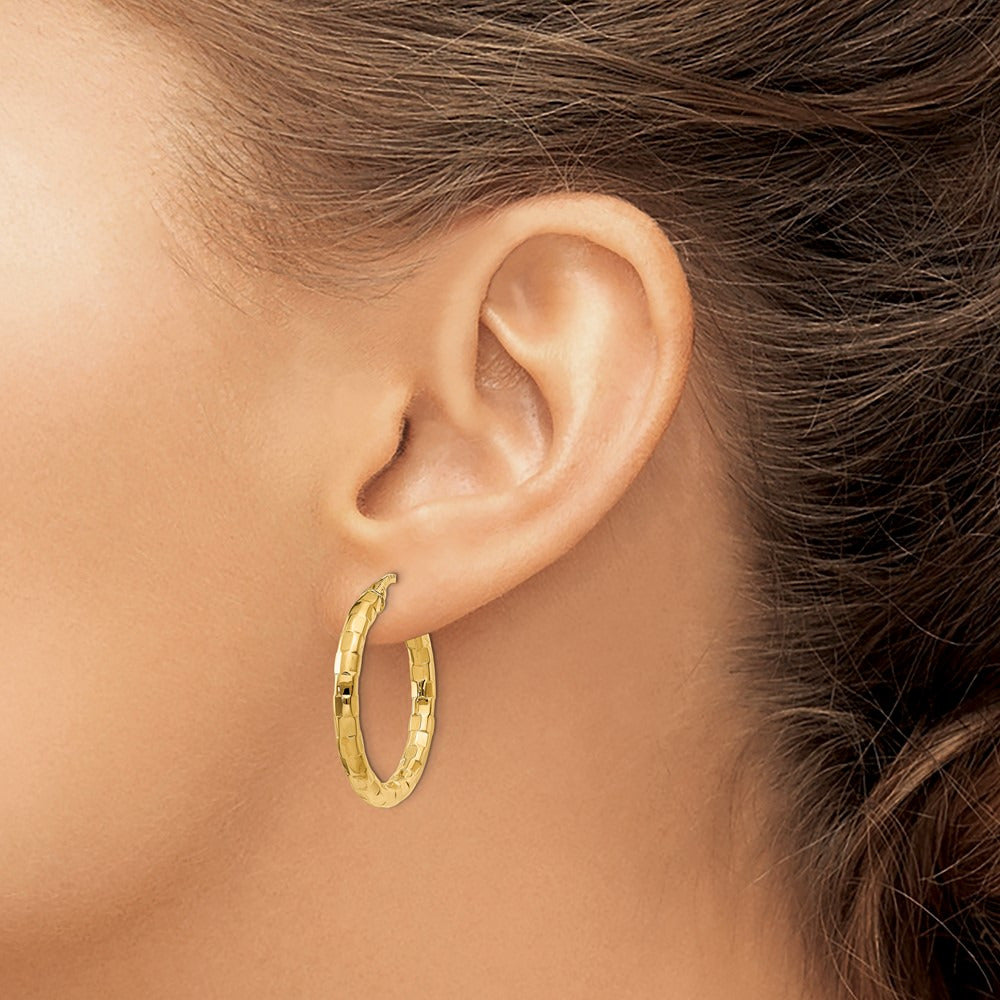 Polished/Textured Post Hoop Earring — 27mm