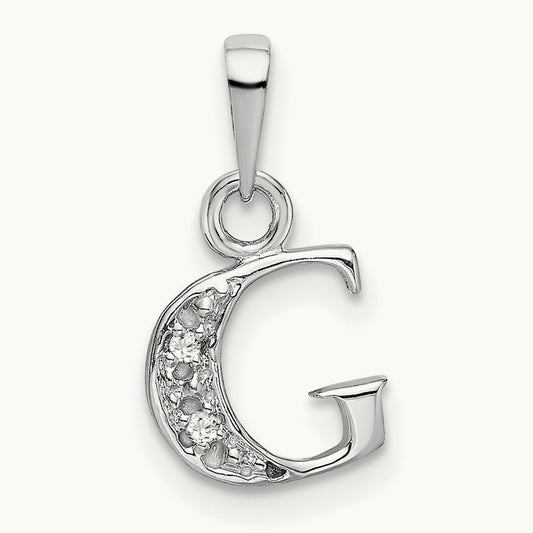 Rhodium-plated Diamond Letter G Initial Pendant, 14K White Gold