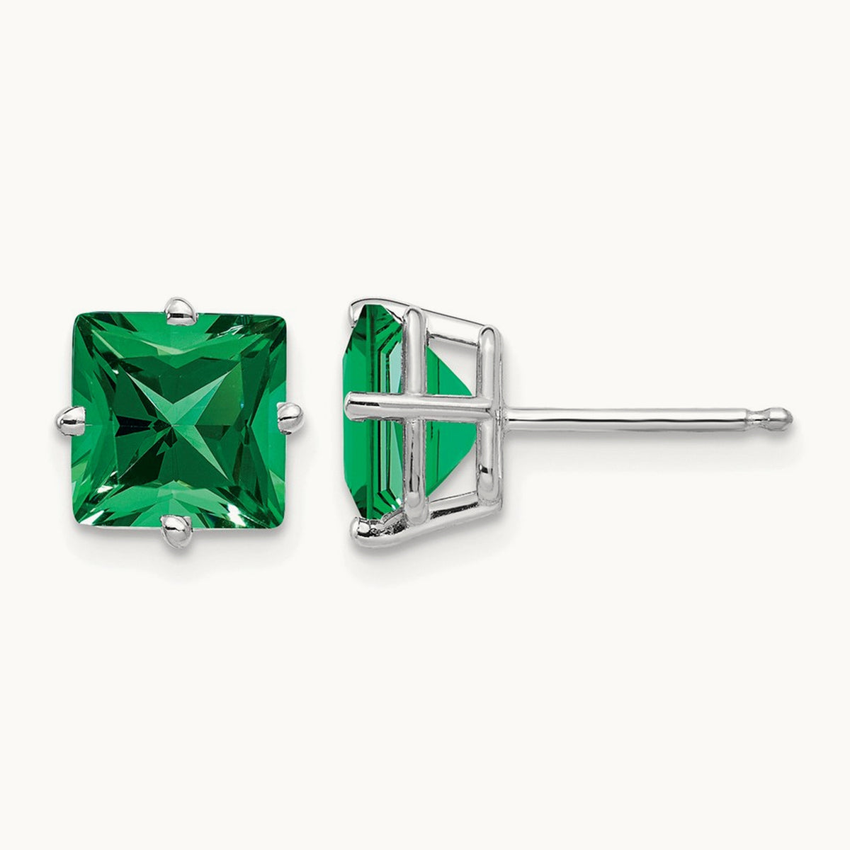 Princess Cut Mount St. Helens Earrings, 7mm, 14K White Gold