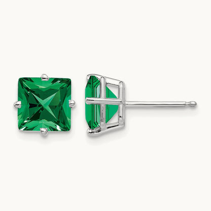 Princess Cut Mount St. Helens Earrings, 7mm, 14K White Gold