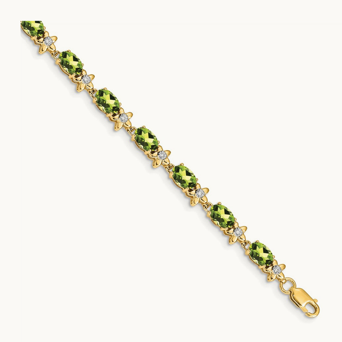 Floral Diamond and Peridot Bracelet — 14K Yellow Gold