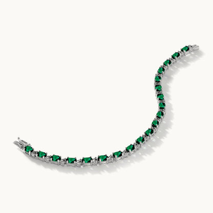 Oval Created Emerald and Diamond Bracelet, 14K White Gold