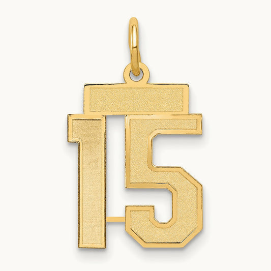 Small Satin Number 15 Charm — 14K Yellow Gold