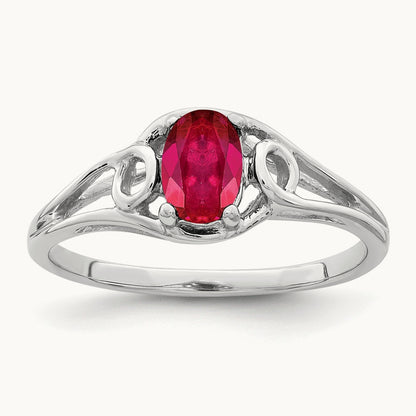 7x5mm Oval Ruby ring, 14K White Gold
