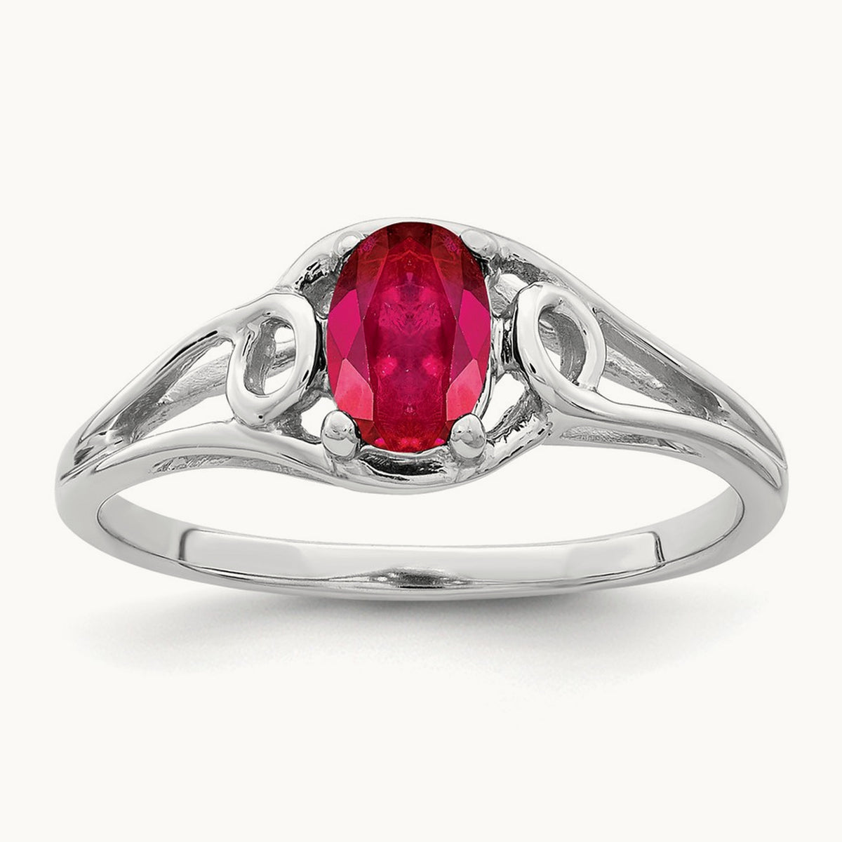 7x5mm Oval Ruby ring, 14K White Gold