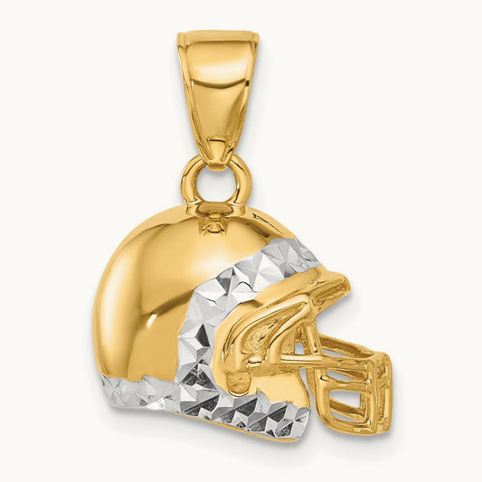 D/C 3D Football Helmet Pendant, 14K with White Rhodium