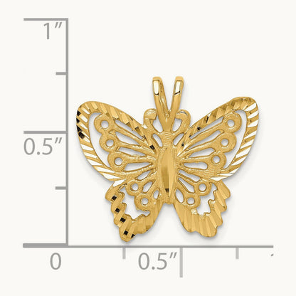 Brushed & Diamond-cut Butterfly Pendant, 14K