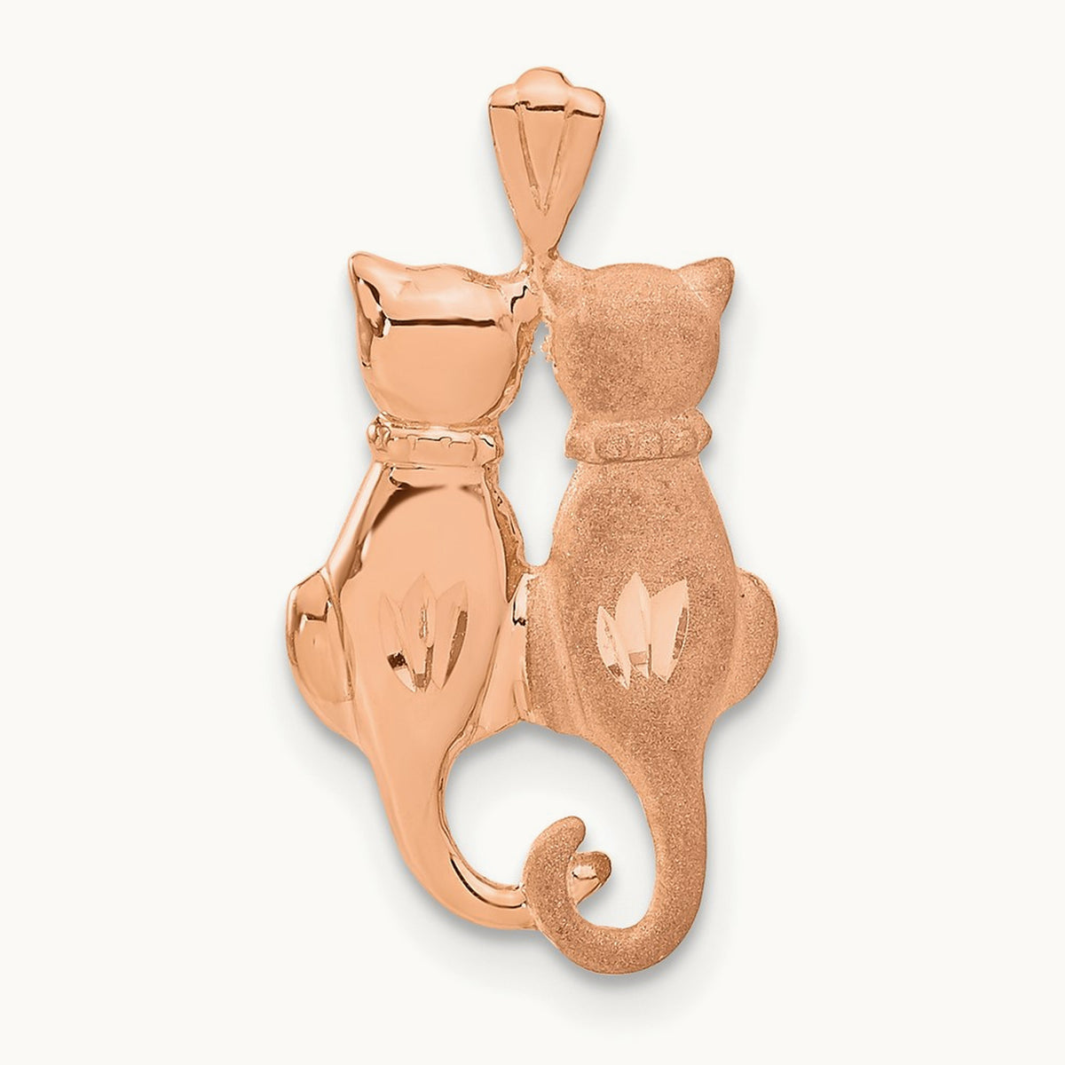 Polished and Textured Sitting Cats Pendant, 14K Rose Gold