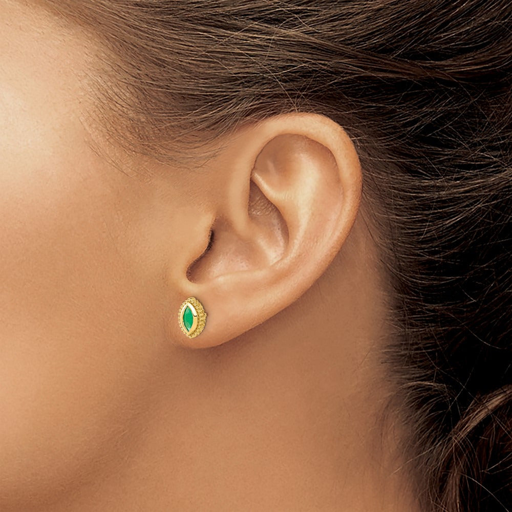 Marquise Emerald Post Earrings — 14K Yellow Gold
