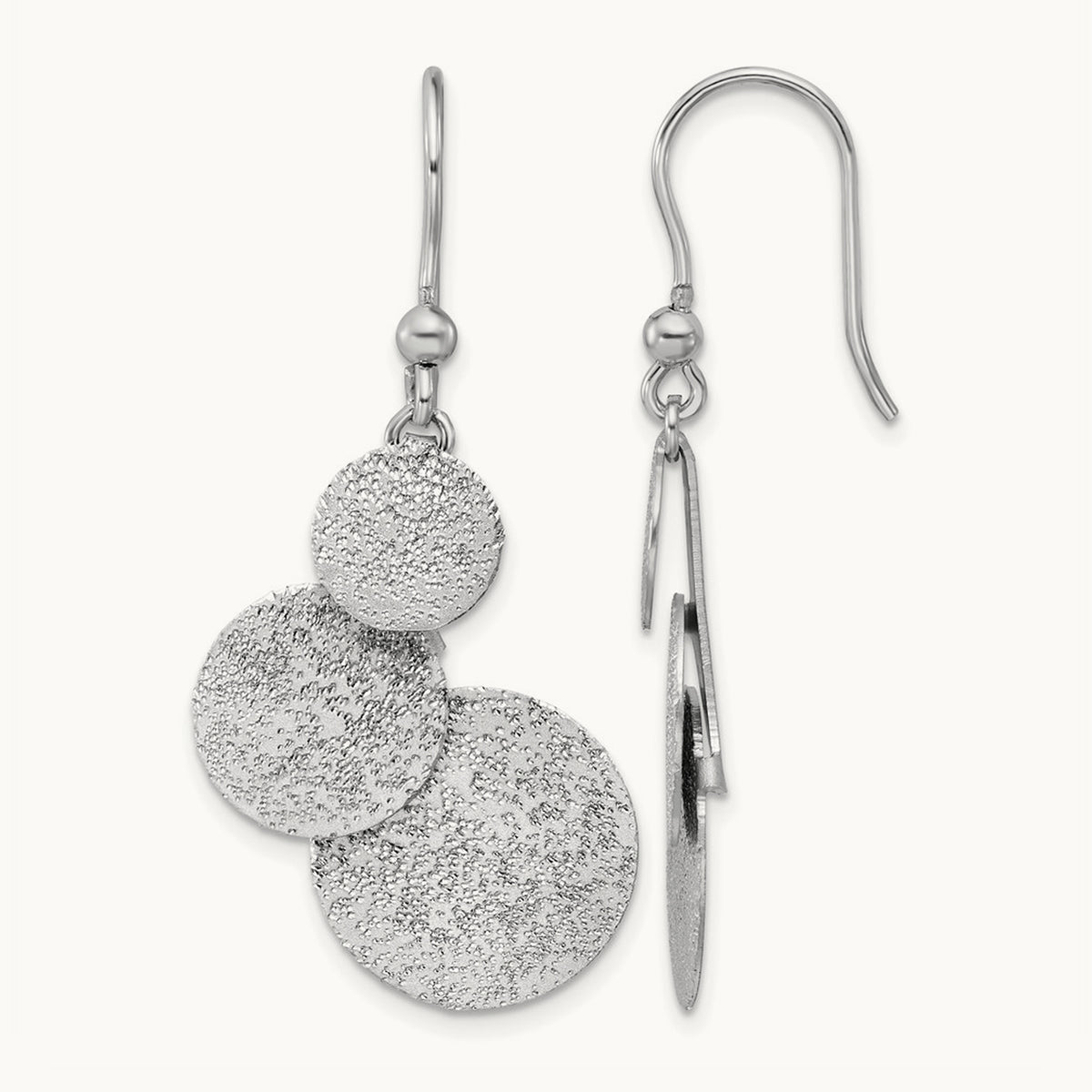 SS RH-plated Radiant Essence Textured Circles Dangle Earrings — Leslie's