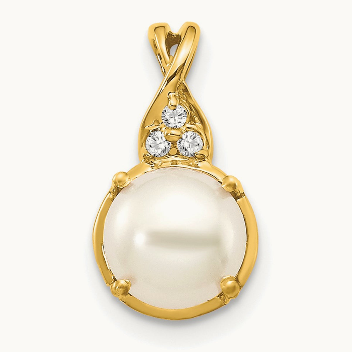 Freshwater Cultured Pearl and Diamond Pendant — 14K Yellow Gold, 14.6mm