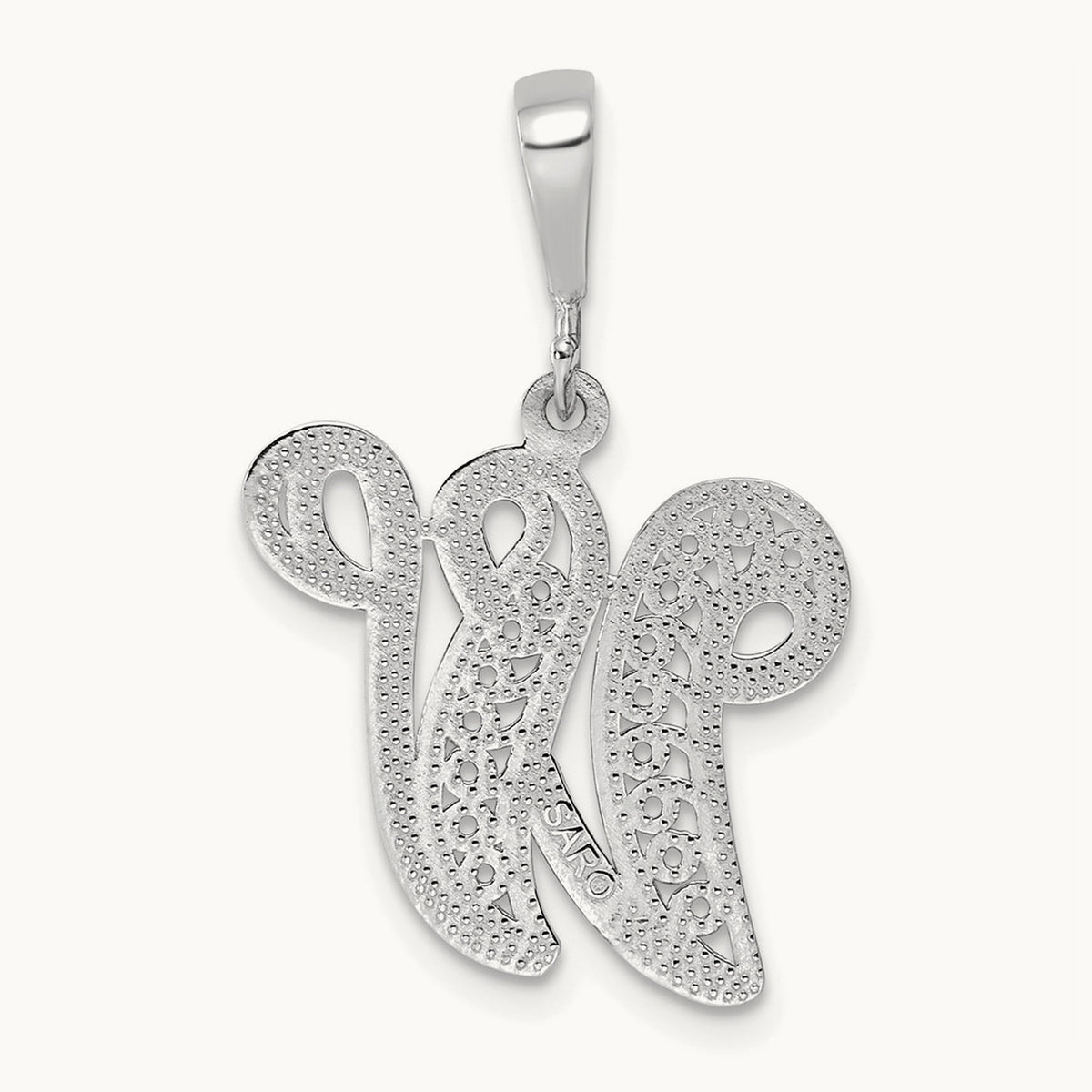 Solid Polished Script Filigree Initial Pendant — W