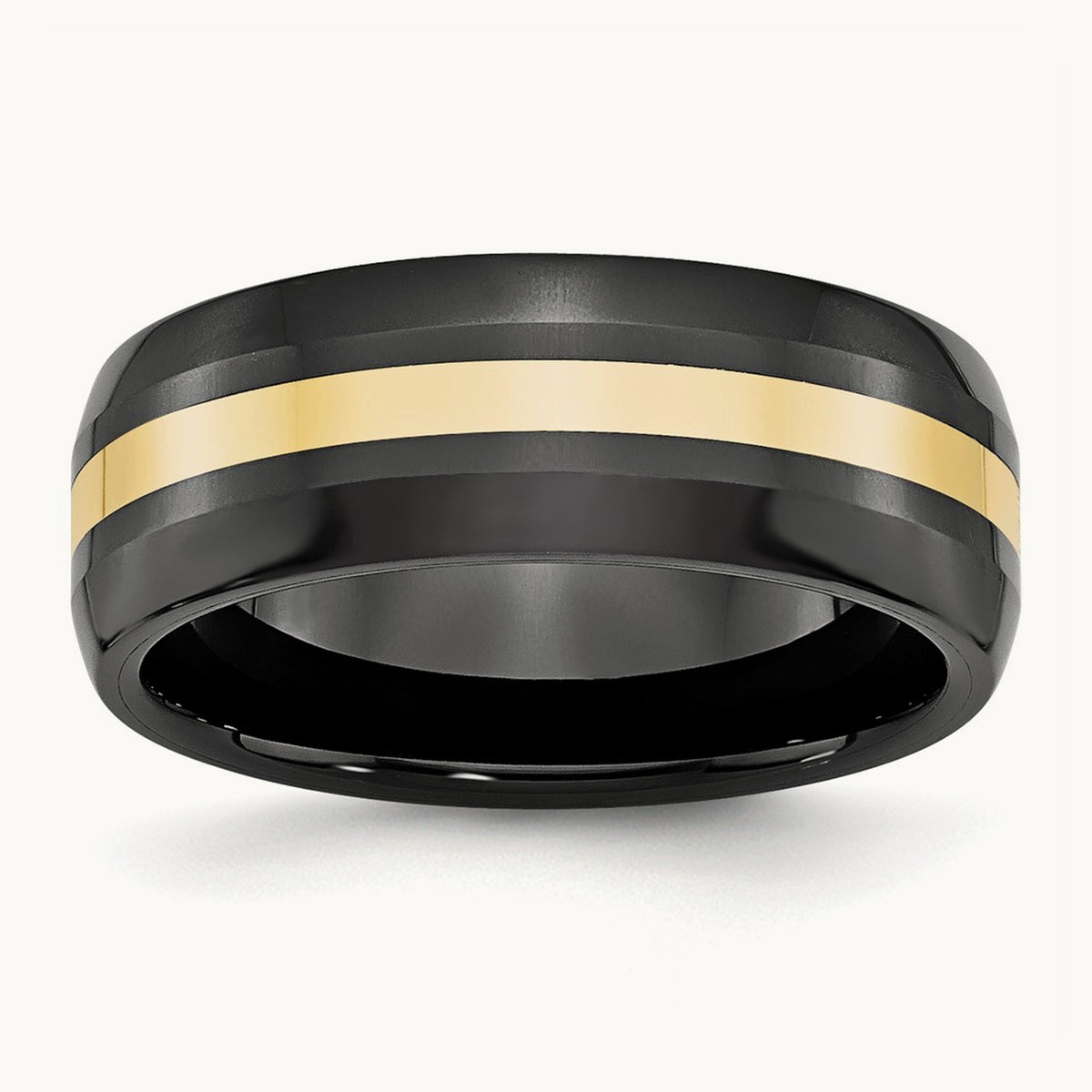 Ceramic Black With14k Polished Inlay 8mm Band