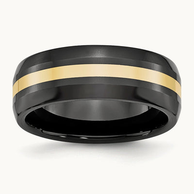 Ceramic Black With14k Polished Inlay 8mm Band