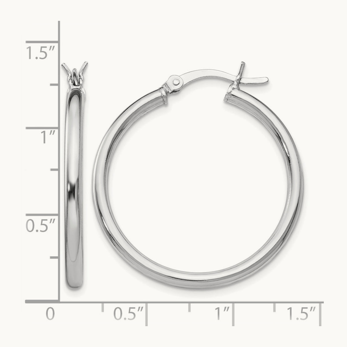 Rhodium-plated Polished Hinged Hoop Earrings, Sterling Silver — Leslie's